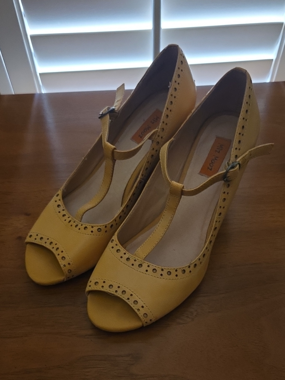 Miz Mooz Yellow T-Strap Peep Toe Heels